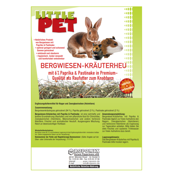 Little Pet Bergwiesen-Kräuterheu m. 6 % Paprika & Pastinake 500 g
