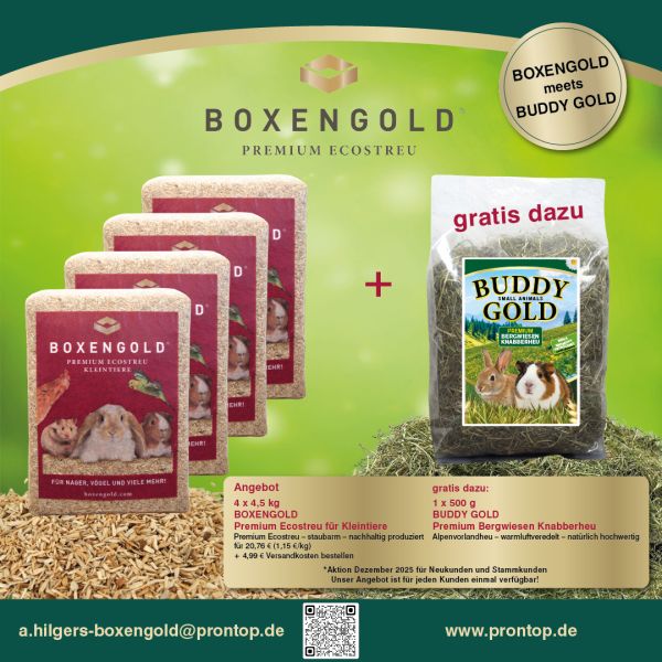 Angebot BOXENGOLD Premium Ecostreu für Kleintiere + gratis BUDDY GOLD
