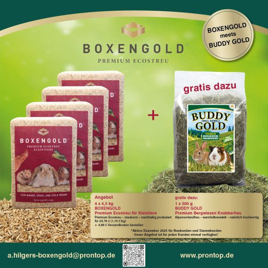 Angebot BOXENGOLD Premium Ecostreu für Kleintiere + gratis BUDDY GOLD