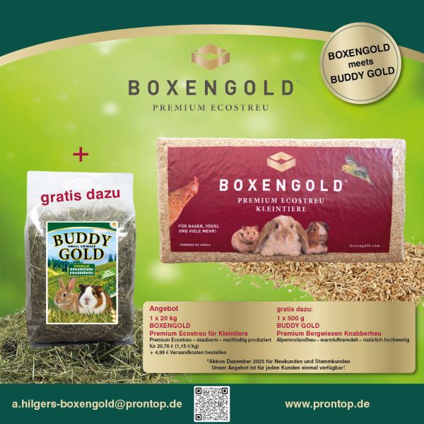 Angebot BOXENGOLD Premium Ecostreu für Kleintiere + gratis BUDDY GOLD