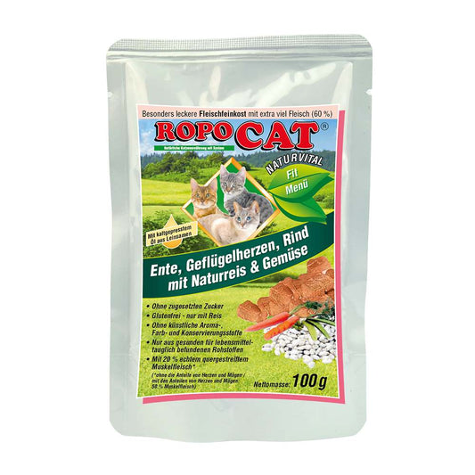 ROPOCAT Naturvital Fitmenü Ente, Geflügelherzen, Rind mit Naturreis und Gemüse