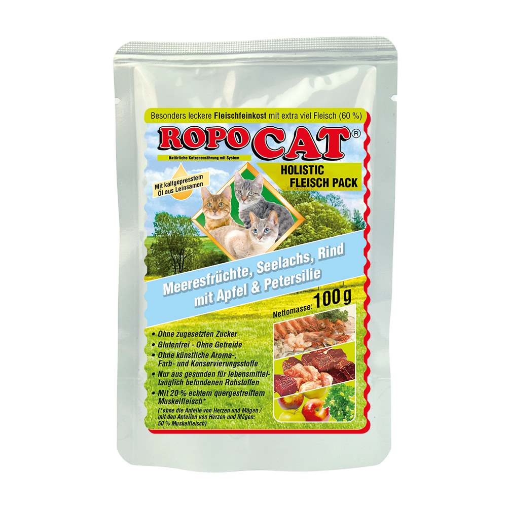 ROPOCAT Holistic Fleisch Pack Meeresfrüchte, Seelachs, Rind mit Apfel & Petersilie