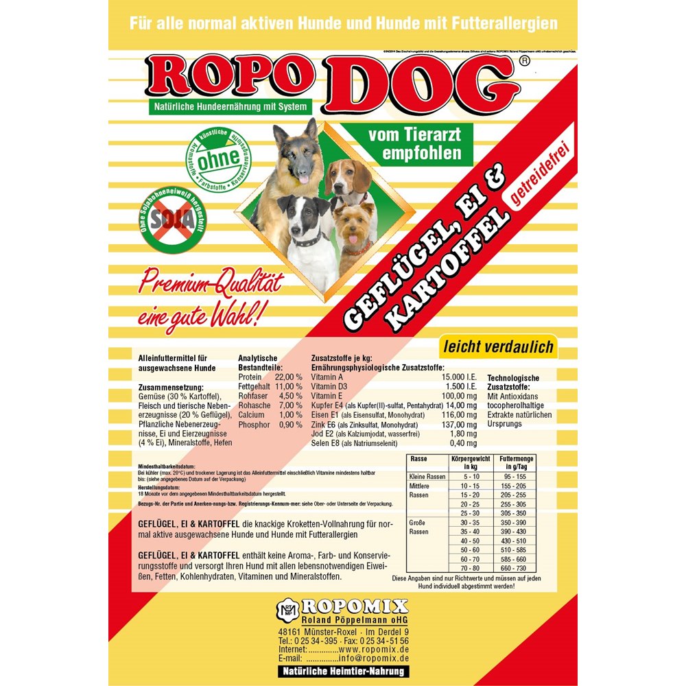 ROPODOG Geflügel, Ei+Kartoffel getreidefrei